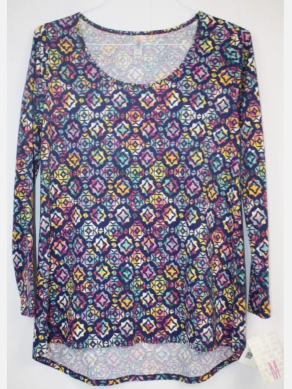 LuLaRoe LYNNAE Women's Shirt Top NWT Size Medium Navy Blue Rainbow Aztec Design